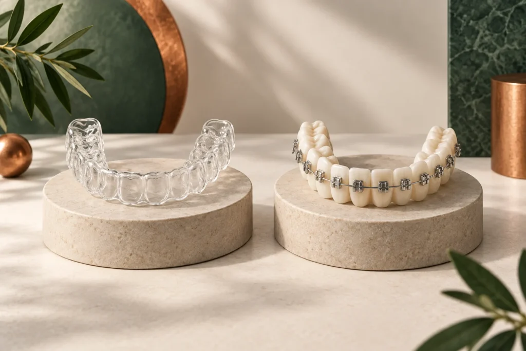 Conceptual illustration: Invisalign vs. Braces in Dubai: Which Treatment Is Right for Your Smile?